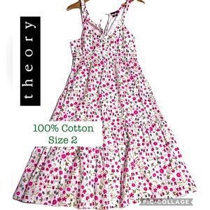 THEORY Floral 100%Cotton Dress Women Sz 2 Earth day Spring Girls Casual